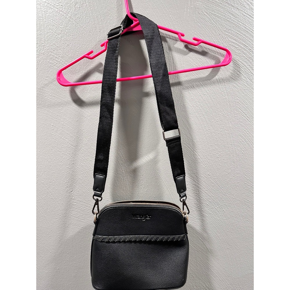 Wrangler Black Faux Leather Crossbody Bag Whipstitch Western Camera Bag Purse